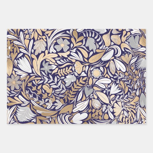 Illustrationsmuster für das blaue Blattmuster der  Geschenkpapier Set (Vorderseite)