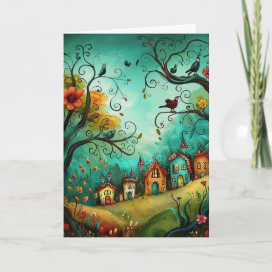 Illustrationsstil für Whimsical Houses Hallo Gruß Karte (Vorderseite)