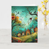 Illustrationsstil für Whimsical Houses Hallo Gruß Karte (Gelbe Blume)