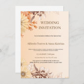 Illustrative Braun- und Orangefarbene Hochzeit Einladung (Vorne/Hinten)