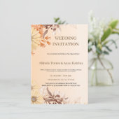 Illustrative Braun- und Orangefarbene Hochzeit Einladung (Stehend Vorderseite)