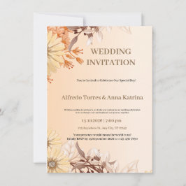 Illustrative Braun- und Orangefarbene Hochzeit Einladung