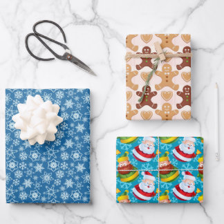Illustrative braunblaue Weihnachtsmotive Set Geschenkpapier Set