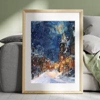 Illustrative des Dorfes in der Schneenacht