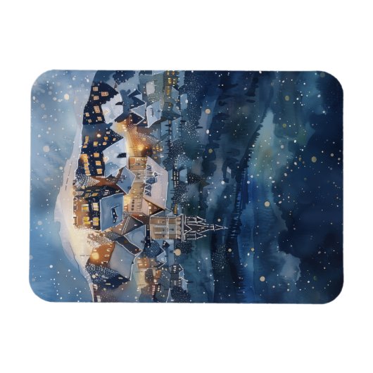Illustrative des Nachthimmel-Dorfes im Schnee Magnet (Horizontal)