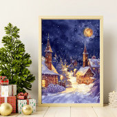 Illustrative des Xmas Village in der Schneenacht Poster