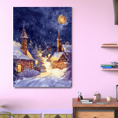 Illustrative des Xmas Village in der Schneenacht Poster
