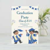 Illustrative Graduation Party für Kinder in Blue B Einladung (Stehend Vorderseite)