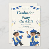 Illustrative Graduation Party für Kinder in Blue B Einladung (Vorne/Hinten)
