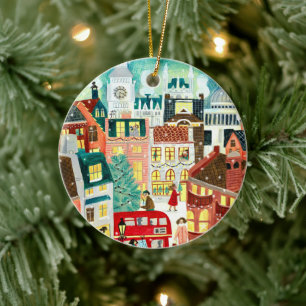 Illustrative London Stadt im Schnee Weihnachten  Keramik Ornament