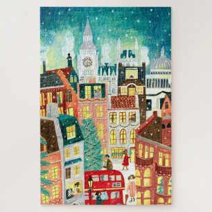 Illustrative Londoner Stadt im Schneehotel Puzzle