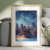 Illustrative New Yorker Stadt in der Schneenacht Fotodruck