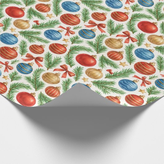 Illustrative Ornaments & Pine Wrapping Paper Geschenkpapier (Ecke)