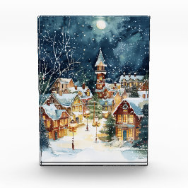 Illustrative Weihnachtsstadt im Schnee Fotoblock