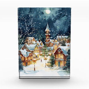 Illustrative Weihnachtsstadt im Schnee Fotoblock