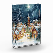 Illustrative Weihnachtsstadt im Schnee Fotoblock (Links)
