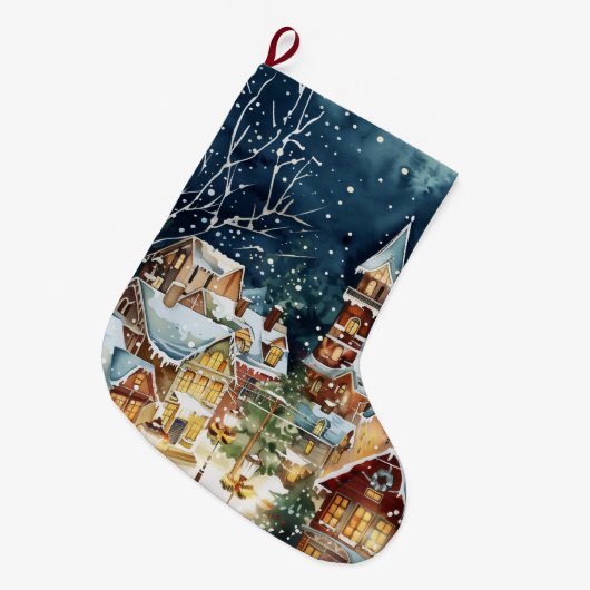 Illustrative Weihnachtsstadt im Schnee Großer Weihnachtsstrumpf (Vorderansicht (hängend))