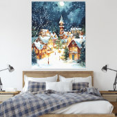 Illustrative Weihnachtsstadt im Schnee Leinwanddruck (Insitu (Schlafzimmer))