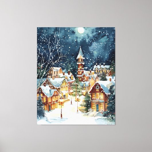 Illustrative Weihnachtsstadt im Schnee Leinwanddruck (Vorderseite)