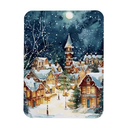 Illustrative Weihnachtsstadt im Schnee Magnet (Vertikal)