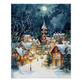 Illustrative Weihnachtsstadt im Schnee Poster (Vorderseite)