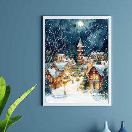 Illustrative Weihnachtsstadt im Schnee Poster