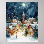 Illustrative Weihnachtsstadt im Schnee Poster (Vorne)