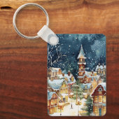 Illustrative Weihnachtsstadt im Schnee Schlüsselanhänger (Vorderseite)
