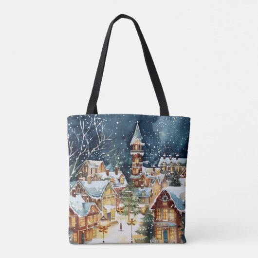 Illustrative Weihnachtsstadt im Schnee Tasche (Rückseite)