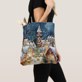 Illustrative Weihnachtsstadt im Schnee Tasche (Von Nahem)