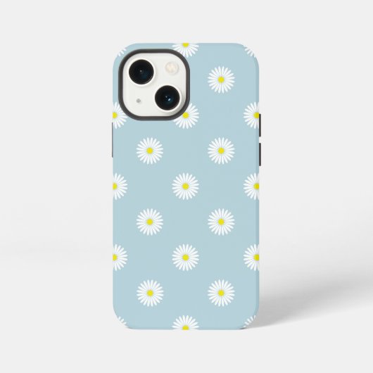 Illustratives Gänseblümchen-Muster auf Hellblau iPhone Hülle (Rückseite)