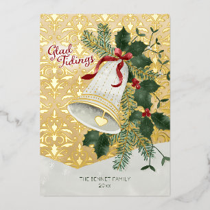 Illustriert Bell Christmas Gold Foliday Card Folien Feiertagskarte