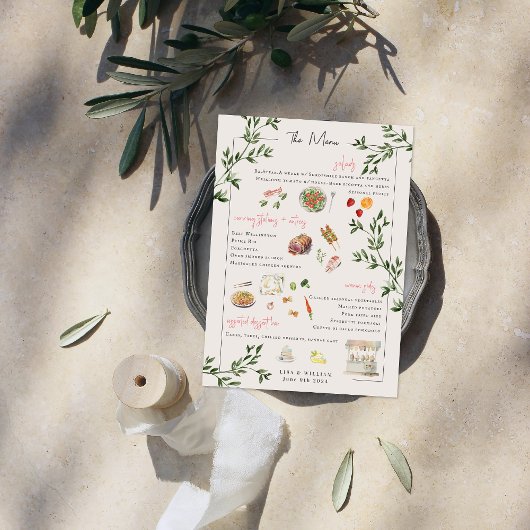 Illustriert Bespoke | Hochzeitmenü Menükarte