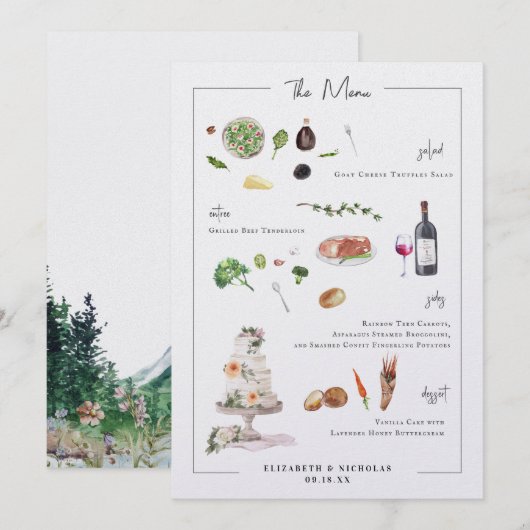 Illustriert Bespoke | Hochzeitmenü Menükarte (Vorne/Hinten)