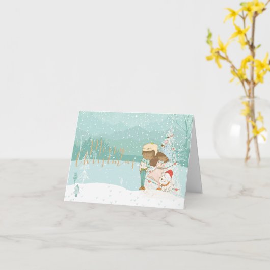 Illustriert Black Children Winter Weihnachtskarte Karte (Gelbe Blume)