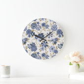 Illustriert Blue Einfache Blume Reben Botanisch Große Wanduhr (Zuhause)