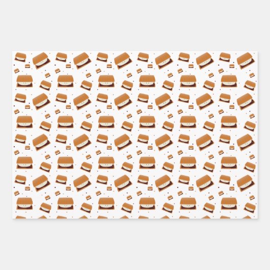 Illustriert-braunes weißes Lächeln-Muster Geschenkpapier Set (Vorderseite 2)