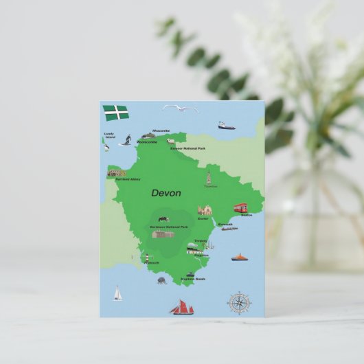 Illustriert Devon Map Postkarte (Stehend Vorderseite)