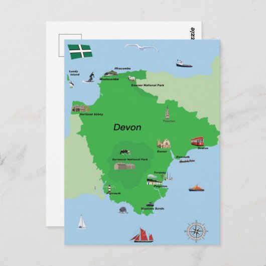 Illustriert Devon Map Postkarte (Vorne/Hinten)