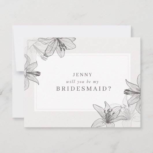 Illustriert Floral Lilies Bridesmaid Vorschlagskar (Vorderseite)