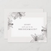 Illustriert Floral Lilies Bridesmaid Vorschlagskar (Vorne/Hinten)