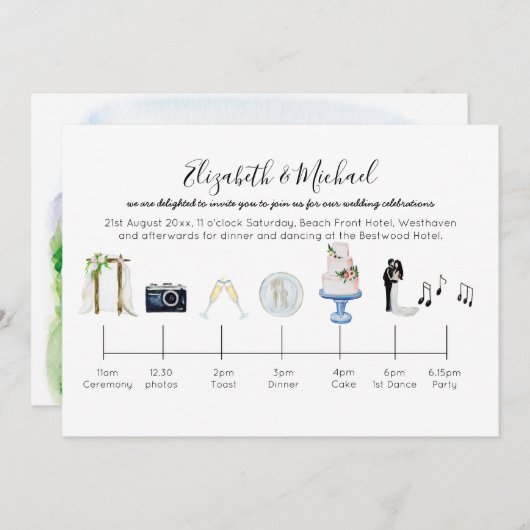Illustriert Garden Wedding Timeline Einladung (Vorne/Hinten)