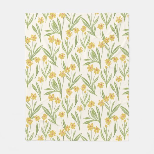 Illustriert-Gelbe Blume-Muster Fleecedecke (Vorderseite)