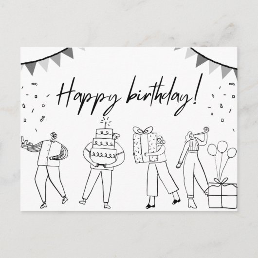 Illustriert Happy Birthday Card Postkarte (Vorderseite)