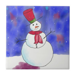 Illustriert Happy Snowman Weihnachten Fliese
