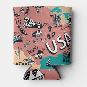 ILLUSTRIERT in den USA: farbenfrohe Landkarte. Dosenkühler