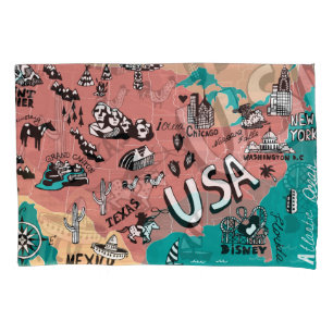 ILLUSTRIERT in den USA: farbenfrohe Landkarte. Kissenbezug