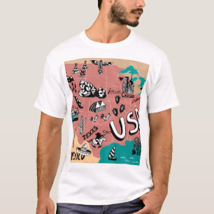 ILLUSTRIERT in den USA: farbenfrohe Landkarte. T-Shirt