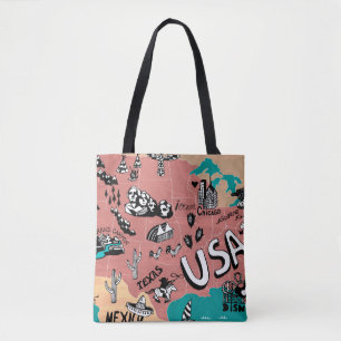 ILLUSTRIERT in den USA: farbenfrohe Landkarte. Tasche