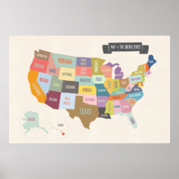 Illustriert Map of America 24 x 36" Wall Poster
